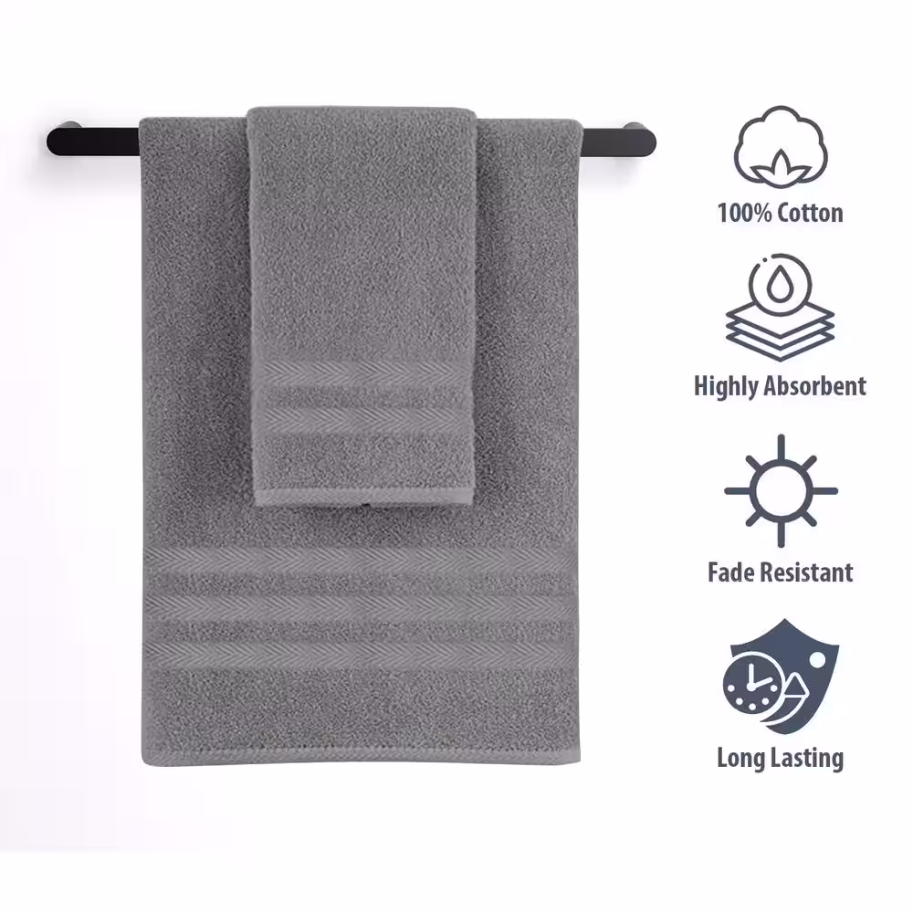 None 6-Piece Silver Grey Extra Soft 100% Egyptian Cotton Bath Towel Set