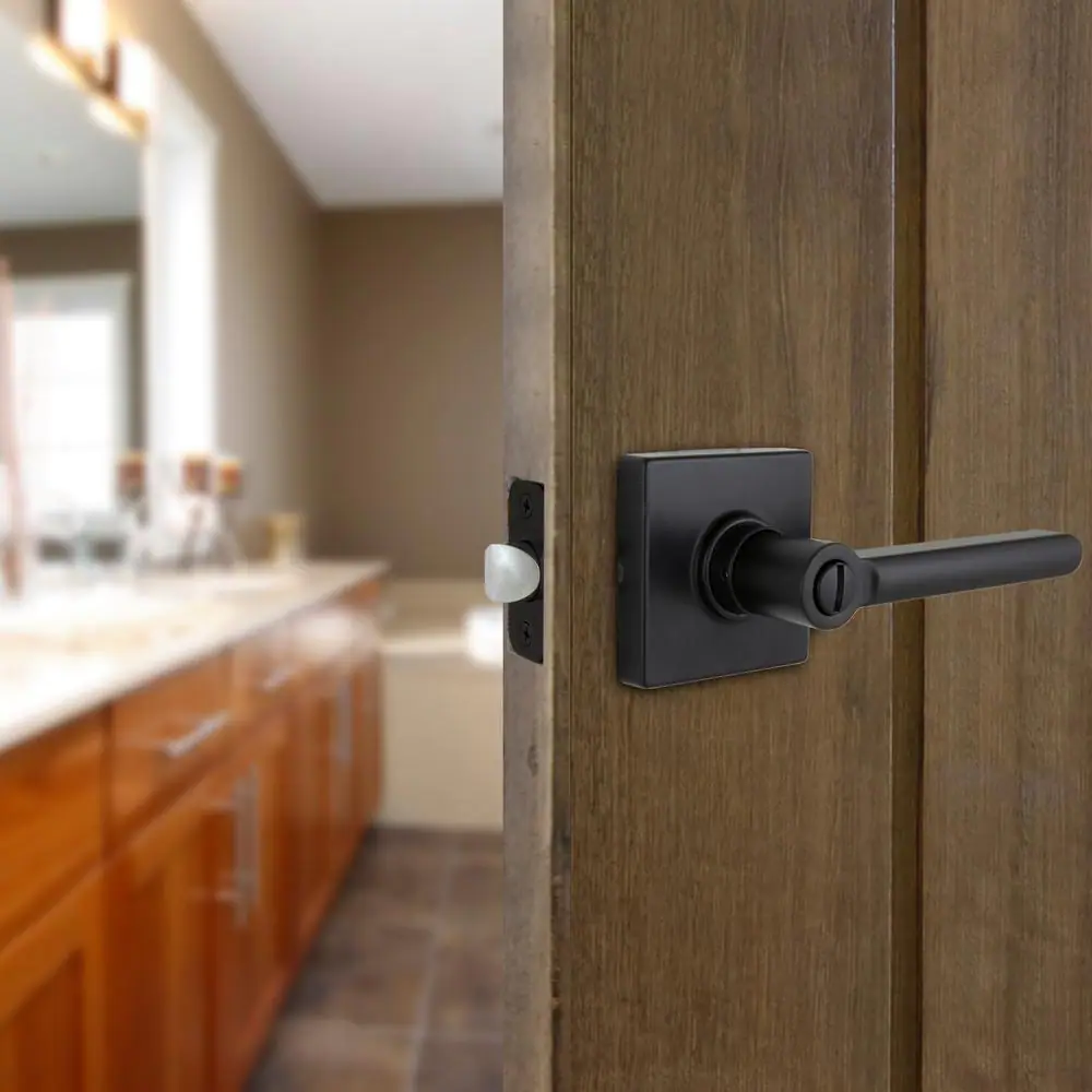 Defiant Tonebridge Matte Black Bed/Bath Door Lever with Square Rose