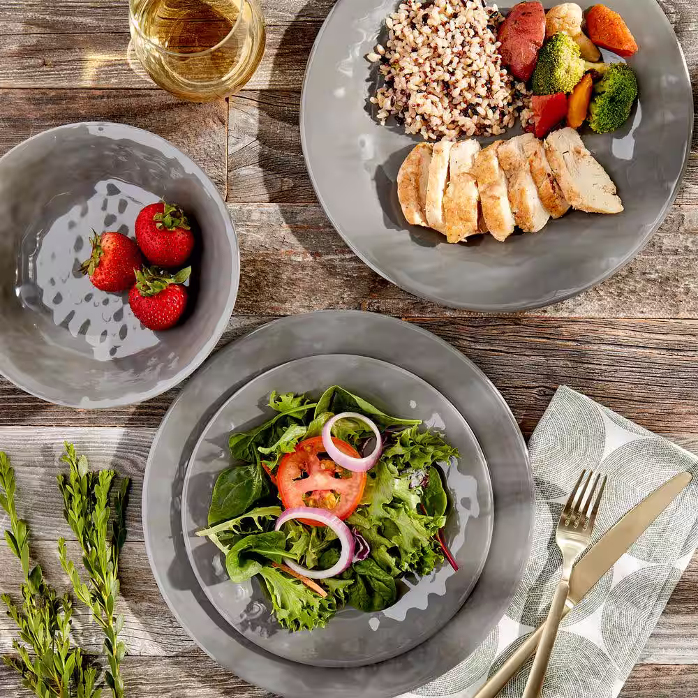 Tabletops Gallery 12-Piece Storm Cloud Melamine Dinnerware Set (Service for 4)
