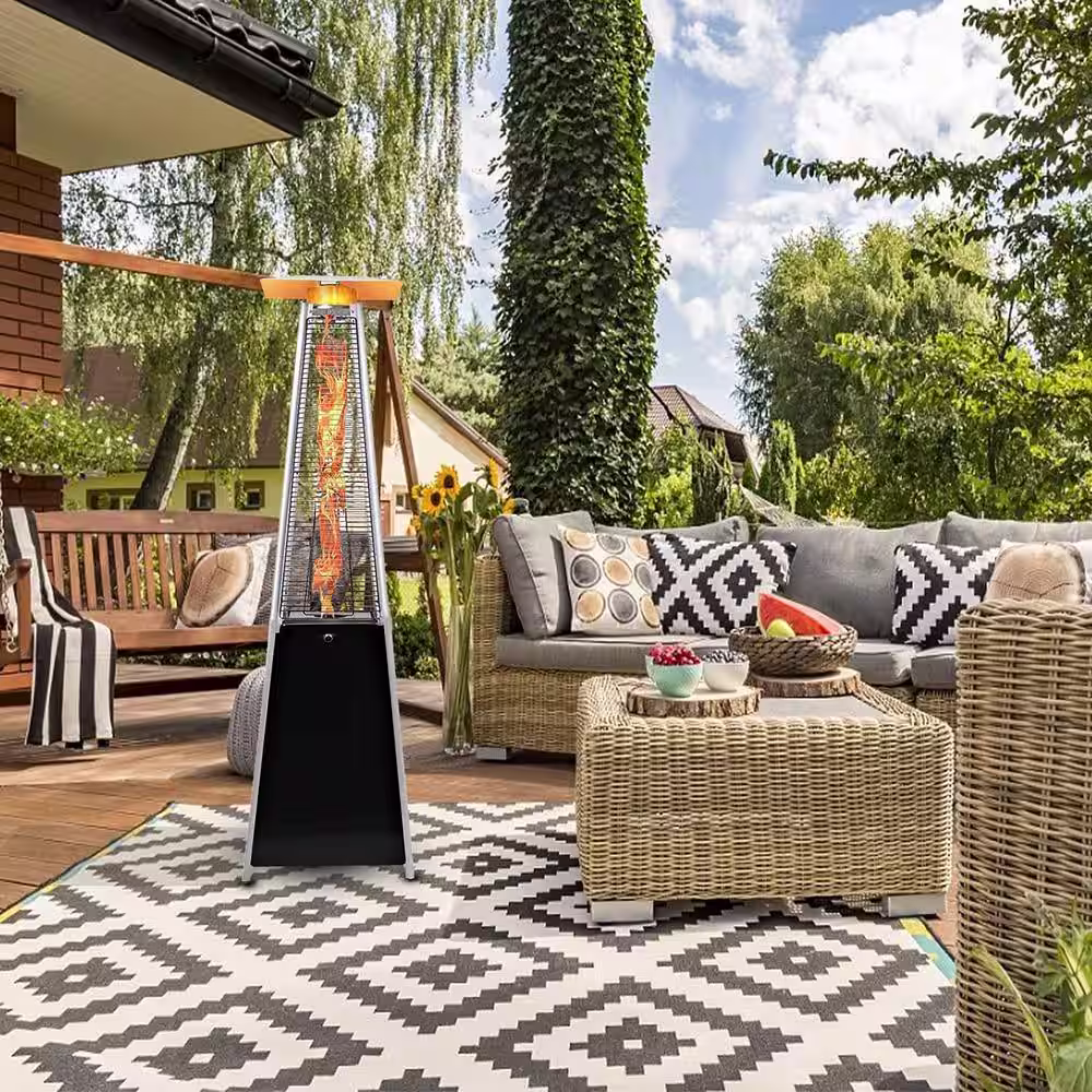 None 41,000 BTU Stainless Steel Pyramid Propane Patio Heater with Wheels