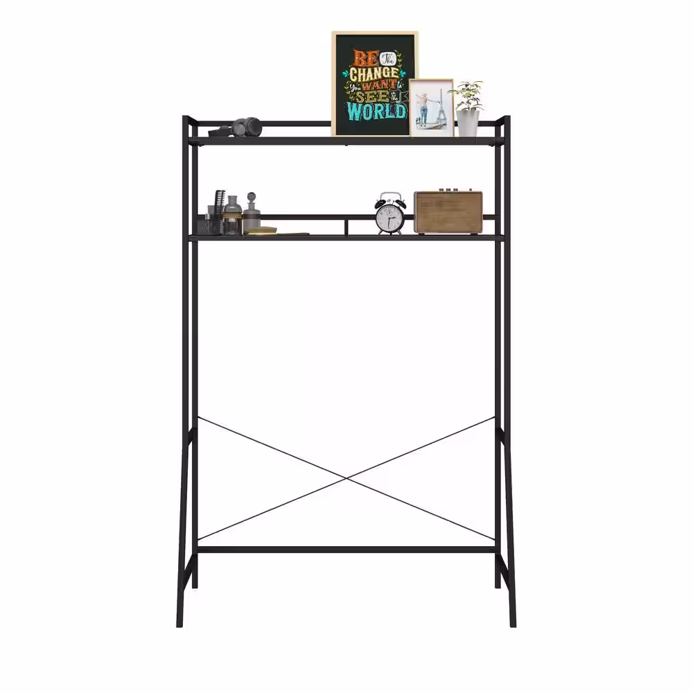Novogratz Beverly 18.5 in. x 42.83 in. x 64.86 in. Black Oak Over the Bed Storage with 2 Shelves for Twin and XL Twin Beds