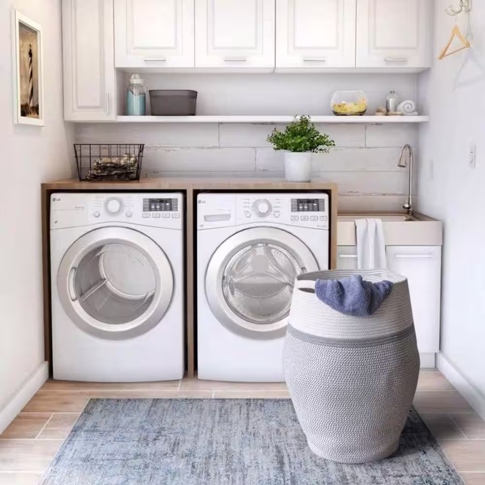 None 19.3 in. W x 19.3 in. D x 25.6 in. H Jute Laundry Basket Hamper Gray