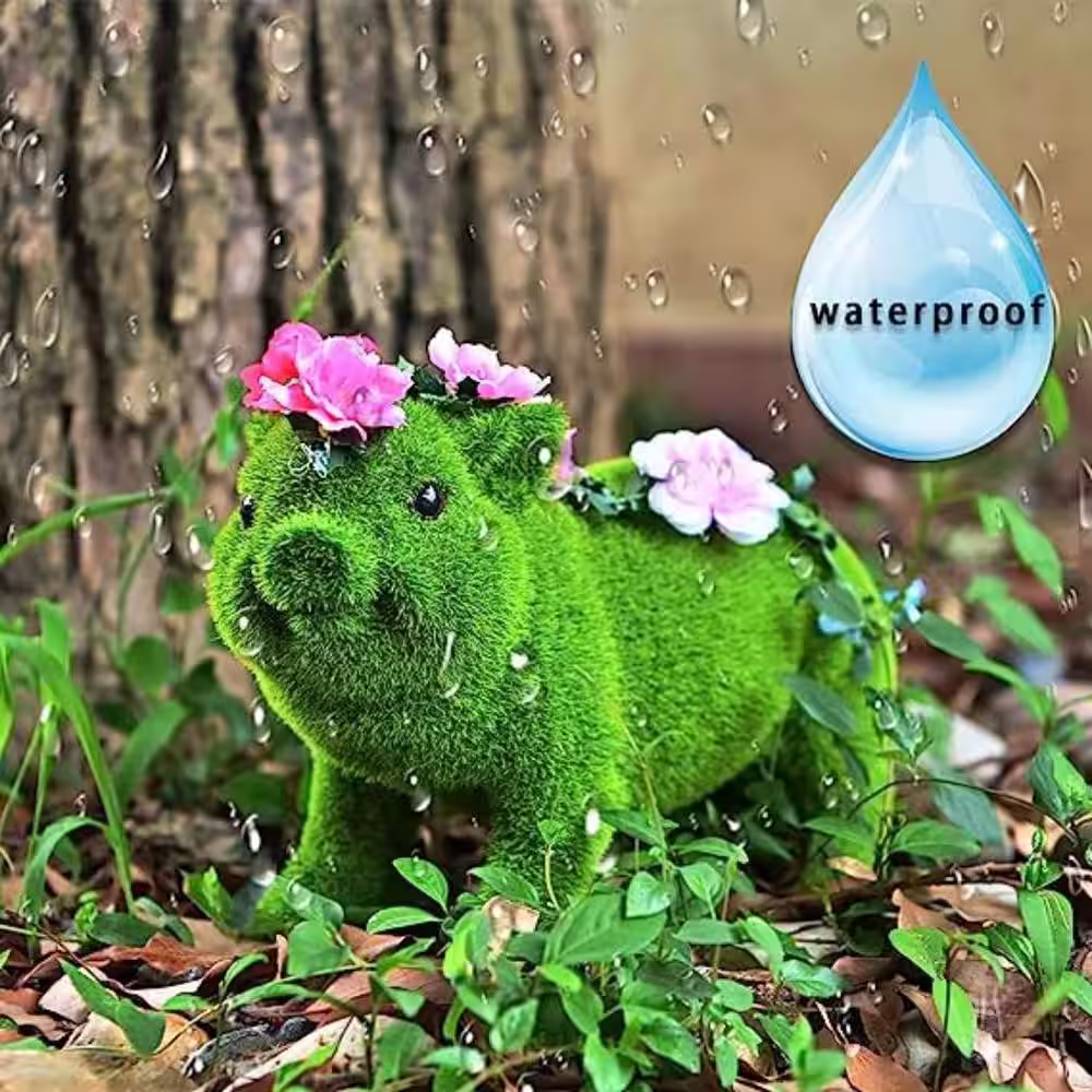 None Flocking Pig Solar Garden Statues and Sculptures Outdoor Decor, Garden Figurines with Solar Powered Lights
