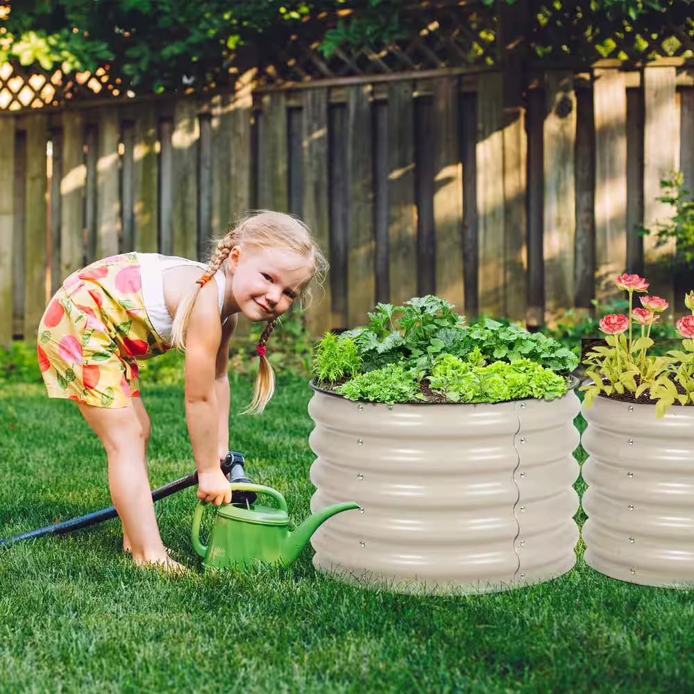 None 24 in. Dia Aluzinc Metal Raised Round Outdoor Garden Bed (2-Pack)
