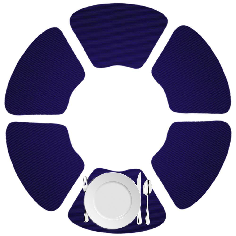 Kraftware Fishnet 19 in. x 13 in. Navy PVC Covered Jute Wedge Placemat (Set of 6)