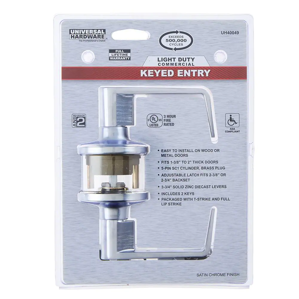 Universal Hardware Universal Hardware Light Duty Commercial Entry Lever ADA, UL 3-Hr Fire, ANSI Grade 2, Satin Chrome Finish