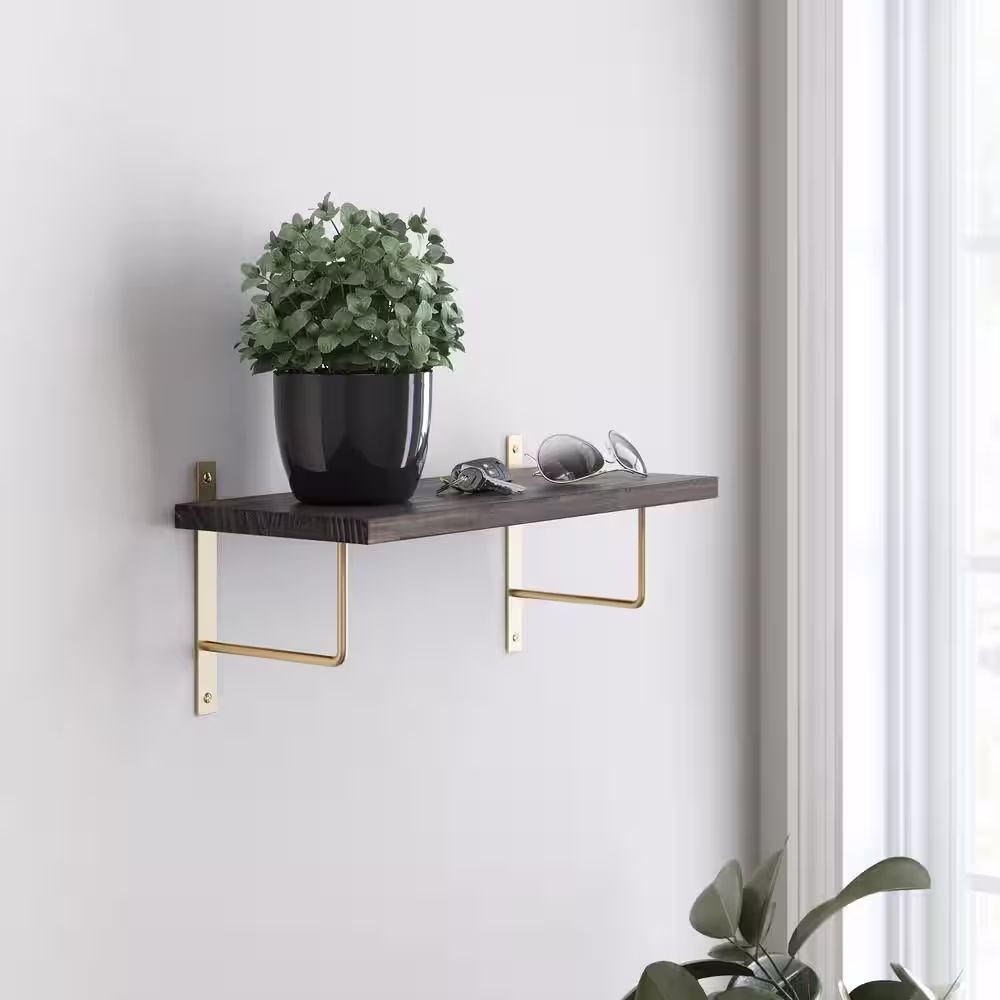 Liberty 6 in. X 8 in. U-Shaped Satin Gold Shelf Bracket 2-Pack