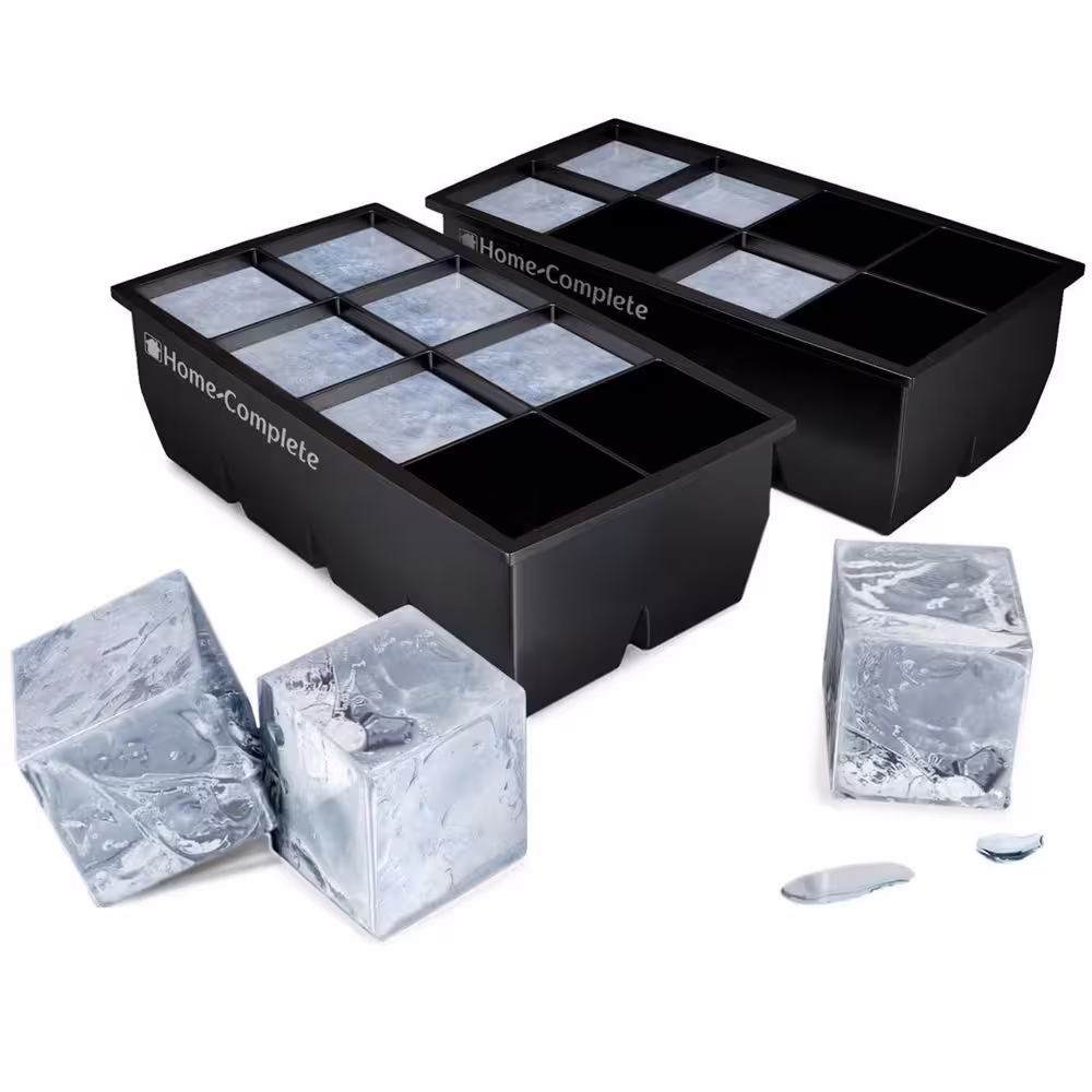HOME-COMPLETE Home-Complete Large Ice Cube Molds 2-Piece Silicone Big Cubes BPA -free Trays Makes 8.2 in. x 2 in.