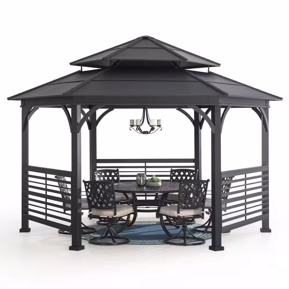 Sunjoy 14.7 ft. x 14.7 ft. Macomb Hexagon Hardtop Gazebo