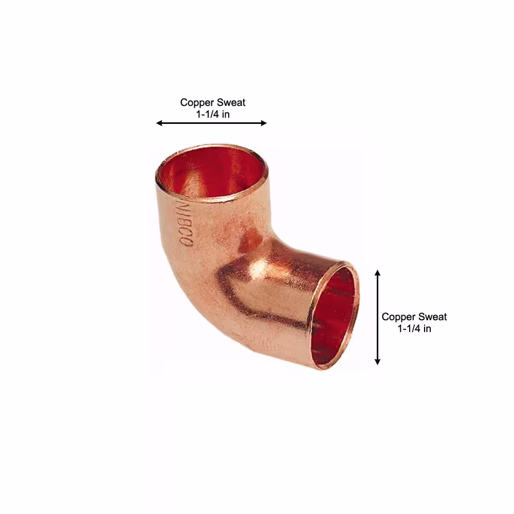 Everbilt 1-1/4 in. Copper Pressure 90-Degree Cup x Cup Elbow Fitting