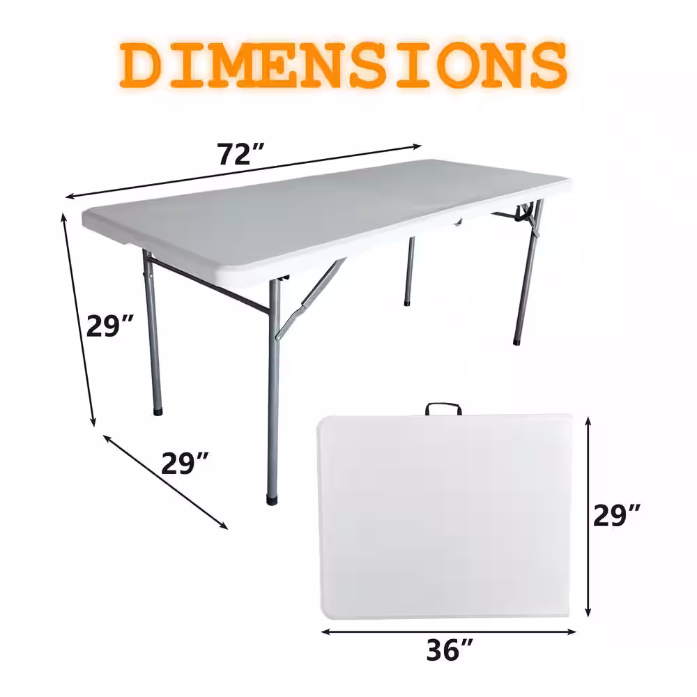 None 6 ft. White HDPE Plastic Outdoor Picnic Table, Commercial Grade Folding Table