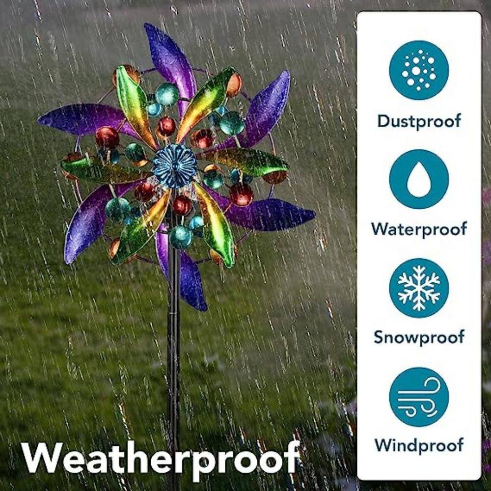 None 56.3 in. Solar Wind Spinner with Metal Garden Stake, Purple Changing LED Solar Powered Glass Ball