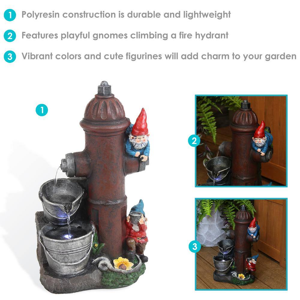Sunnydaze Decor 16 in. Fire Hydrant Gnomes Outdoor Tiered Water Fountain with LED Light