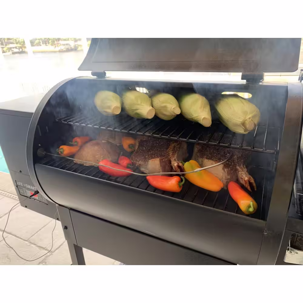 Lifesmart 510 sq. in. Cooking Surface Pellet Grill in Black with Meat Probe and Precision Digital Control