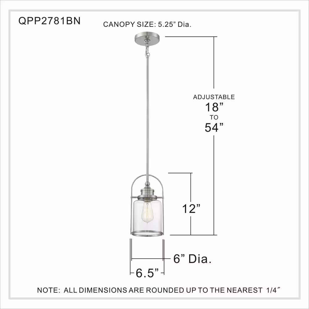 Quoizel Payson 6.5 in. 1-Light Brushed Nickel Mini Pendant