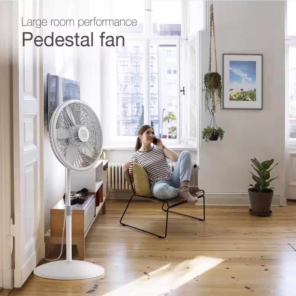 Lasko Cyclone Adjustable-Height 18 in. 3-Speed White Oscillating Pedestal Fan