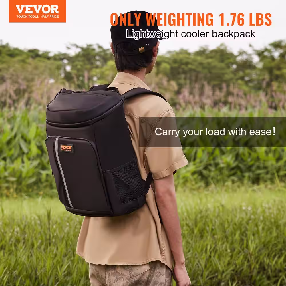 VEVOR Cooler Backpack, 28 Cans Backpack Cooler Leakproof, Waterproof Insulated Backpack Cooler for Hiking, Camping, BBQ, Black