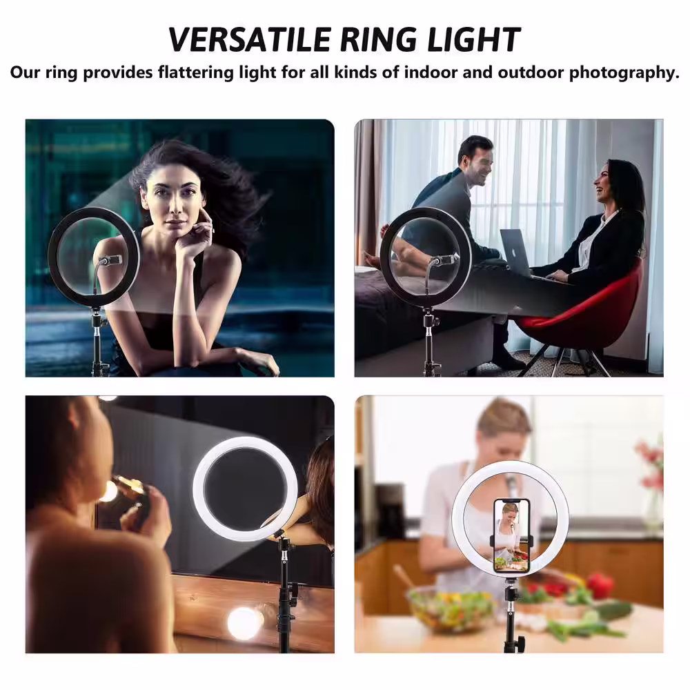 Merra 63 in. Black LED Ring Lighting Kit Lamp with Tripod for Live Stream Photo Video Makeup More