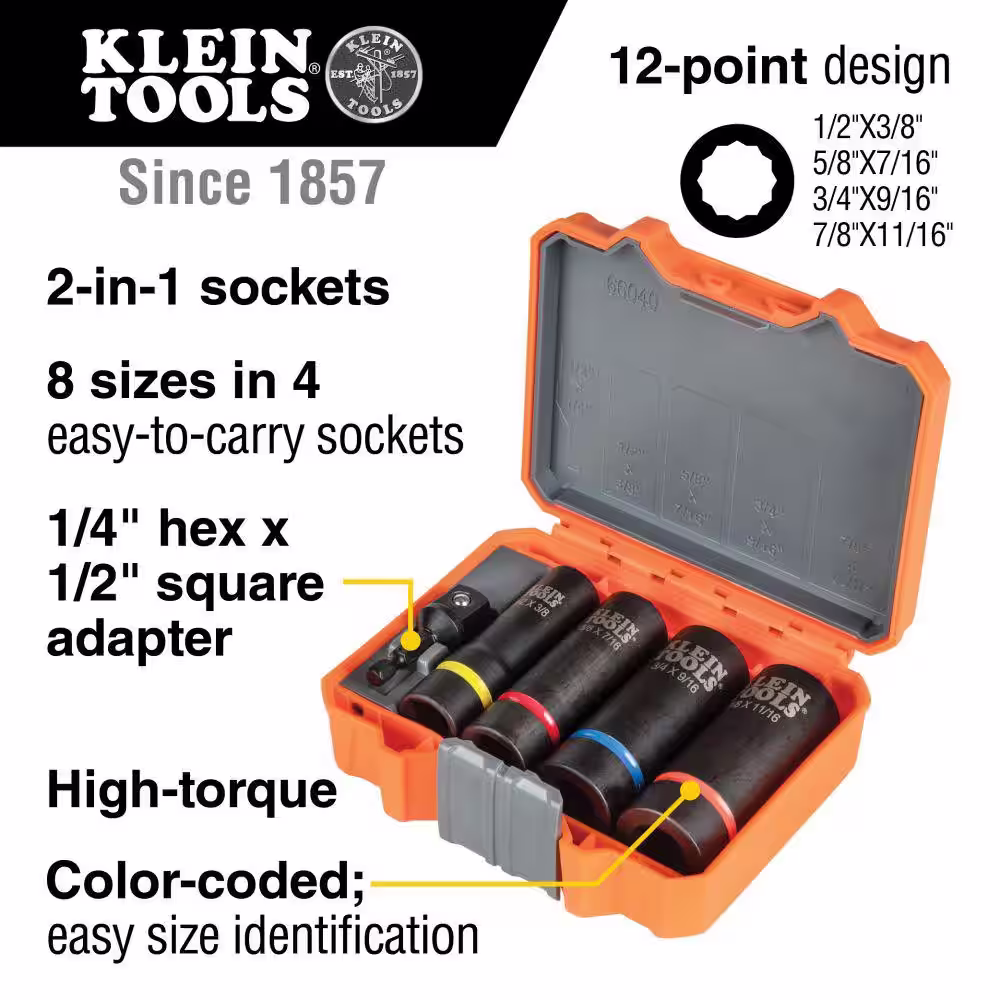 Klein Tools 2-In-1 Impact Socket Set, (5-Piece)
