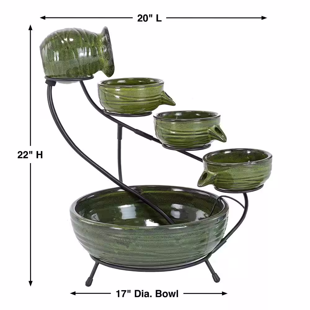 Smart Solar Ceramic Solar Cascade Fountain with Green Bamboo Finish