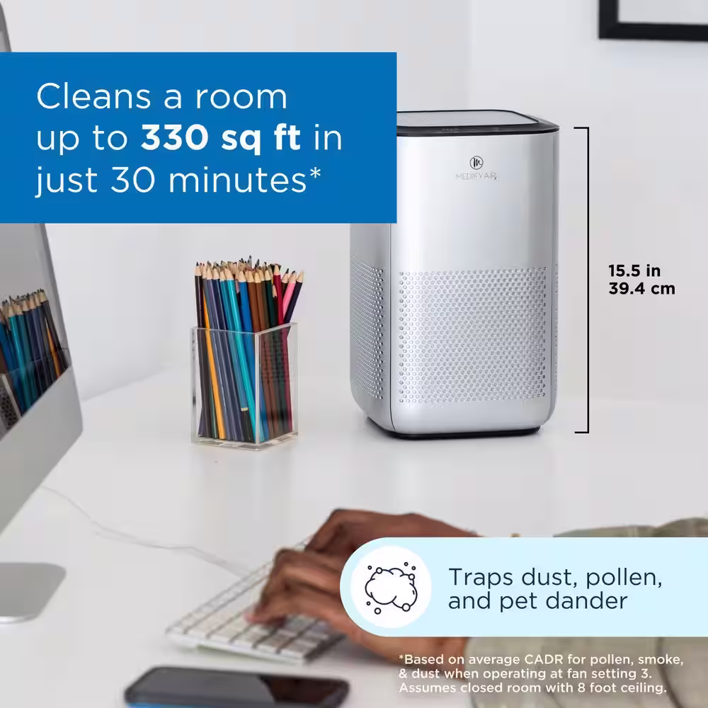 MEDIFY AIR Air Purifier with H13 True HEPA Filter 330 sq. ft. Coverage 99.9% Removal to 0.1 Microns Silver (1-Pack)
