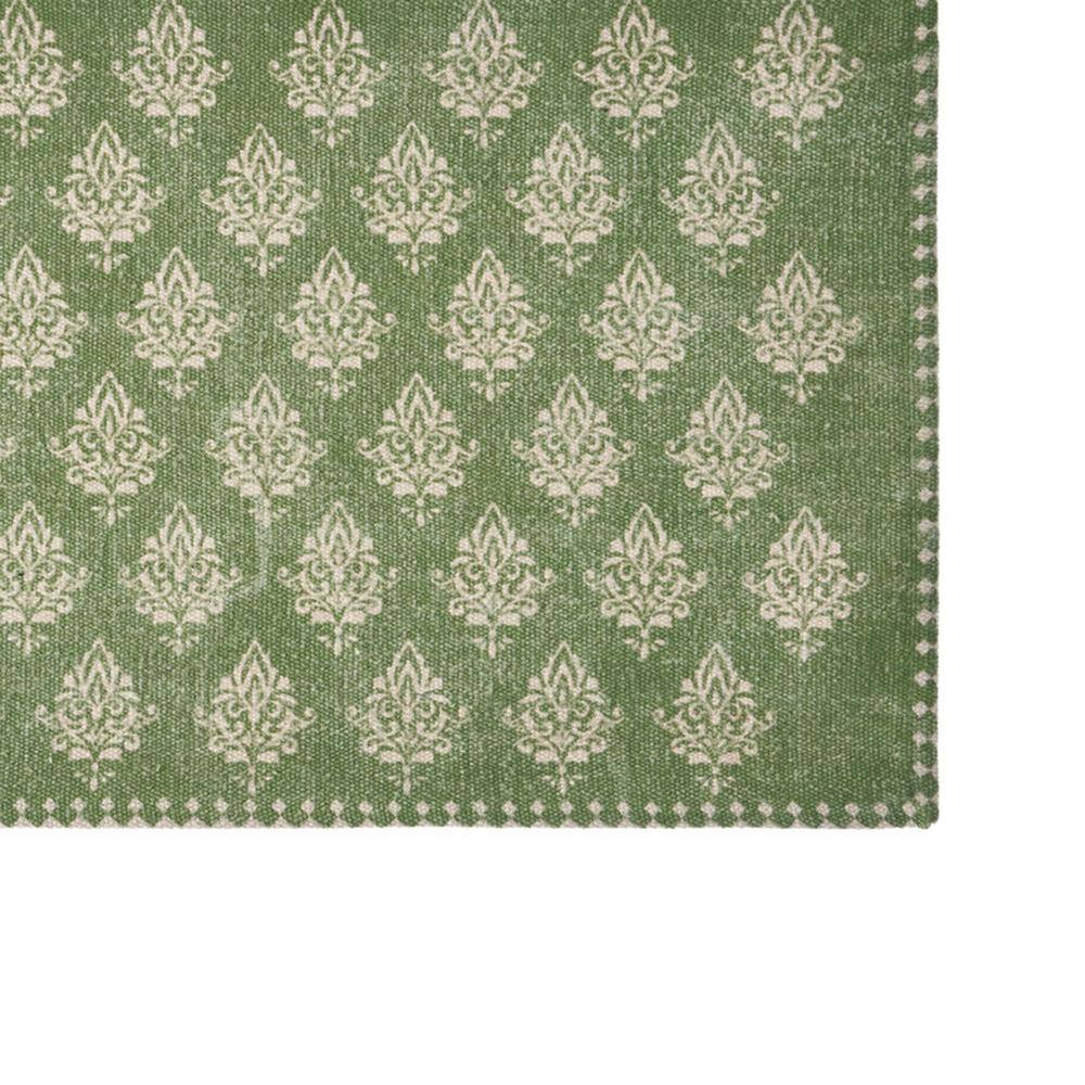 LR Home Fairytale 19 in. x 13 in. Damask Green Motif Bordered Cotton Placemats (Set of 4)