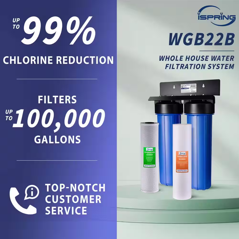 ISPRING Whole House Water Filter System w/ Sediment and Carbon Block Filters, 2-Stage, Up to 100k Gal. Capacity