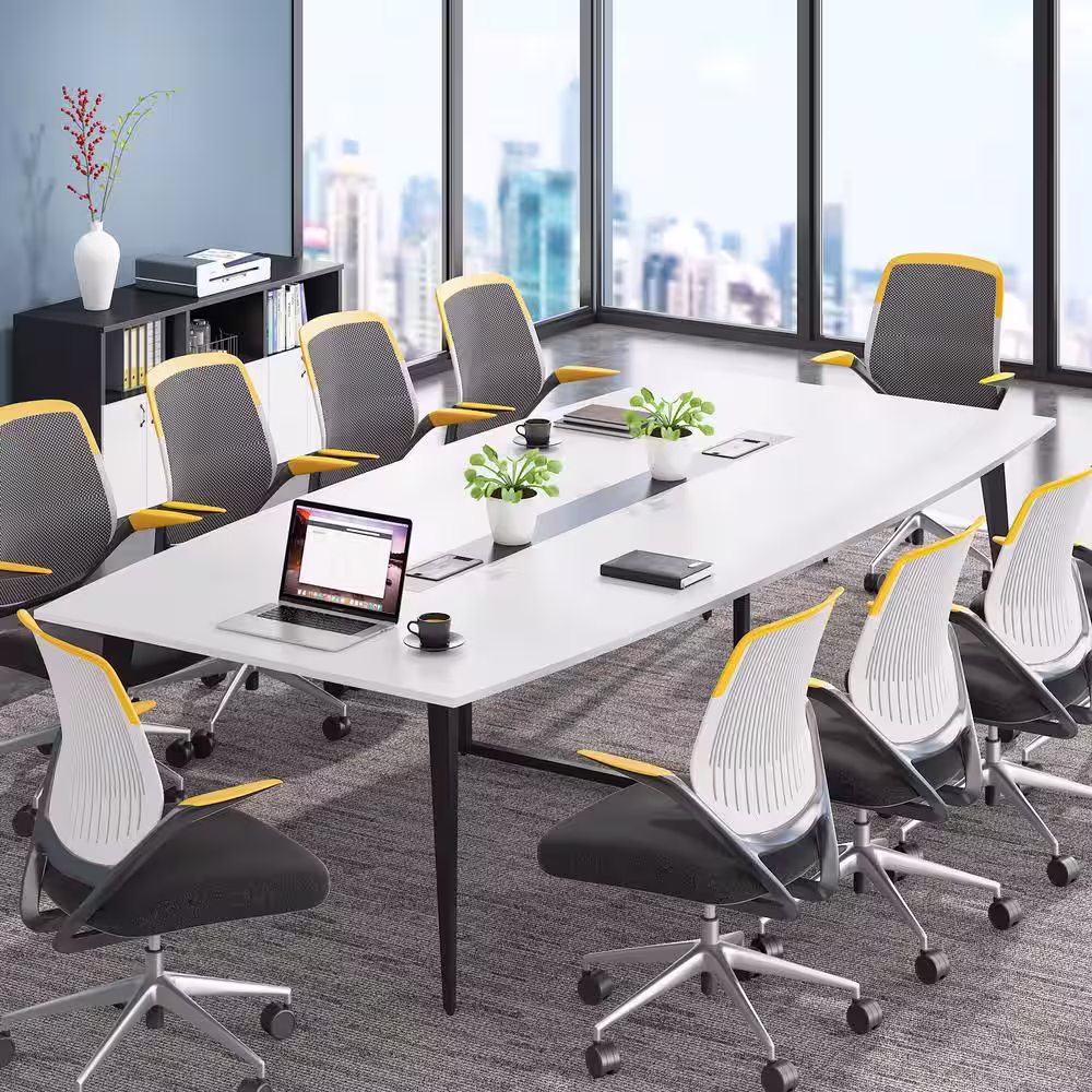 None Cassey 94.4 in. Rectangle White Engineered Wood Computer Desk Conference Table Meeting Seminar Table