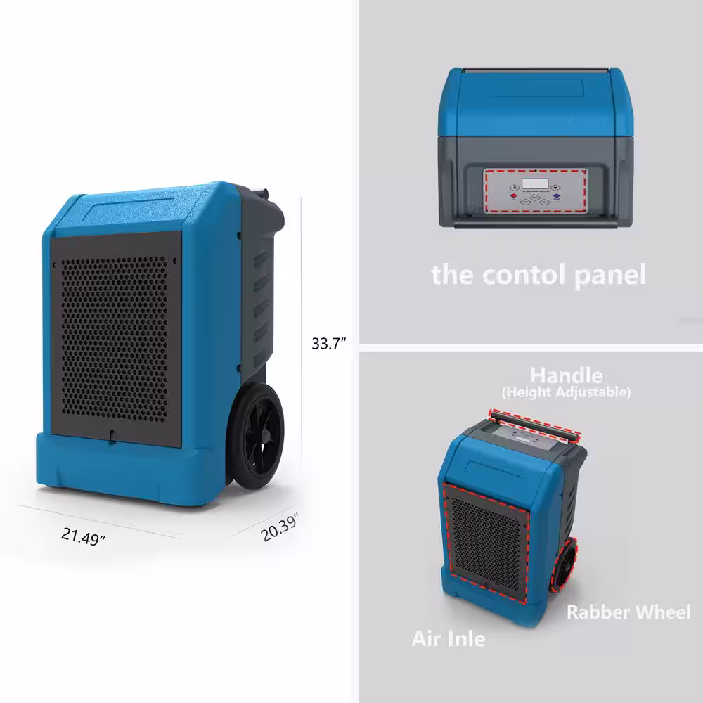 Edendirect 230 pt. 8,000 sq.ft. Bucketless Commercial Dehumidifier in Blue with Drain Hose, Rotomolded Case