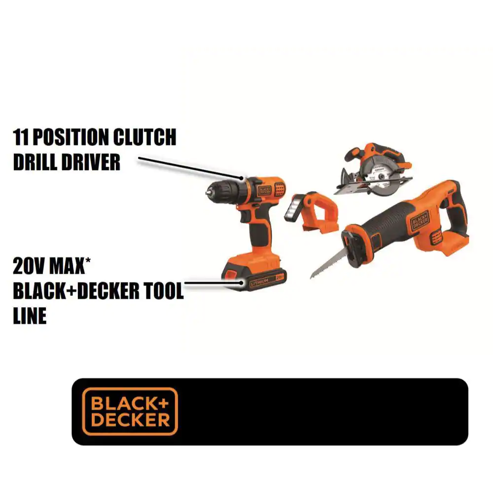 BLACK+DECKER 20V MAX Lithium-Ion Cordless 4 Tool Combo Kit with (2) 1.5Ah Batteries and Charger