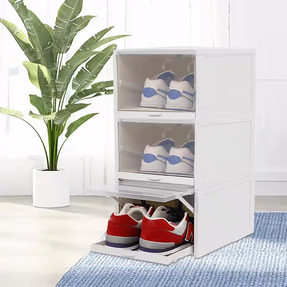 None 3-Pair White Plastic Shoe Boxes