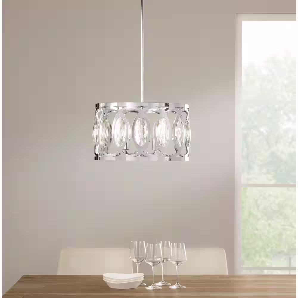 Home Decorators Collection Westchester 4-Light Polished Chrome Round Drum Pendant Light