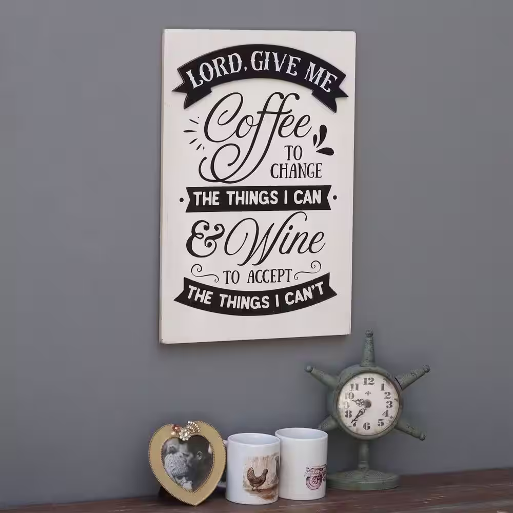 None Lord Give Me Coffee To Change The Things I Can Whitewashed Wood Coffee Decorative Sign