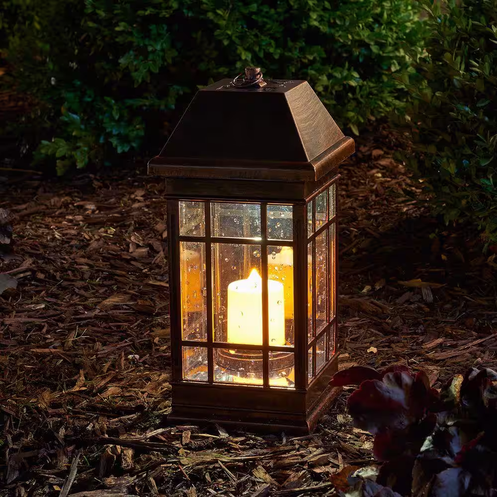 Smart Solar San Rafael II Mission Solar Pillar Candle Lantern in Antique Bronze