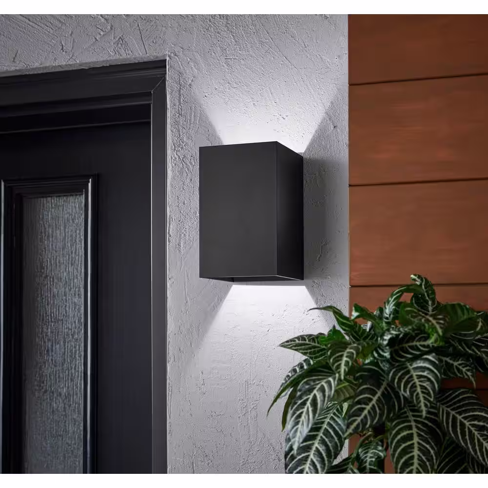 Home Decorators Collection Greeleyville 1-Light Sand Black Outdoor Integrated LED Wall Lantern Sconce