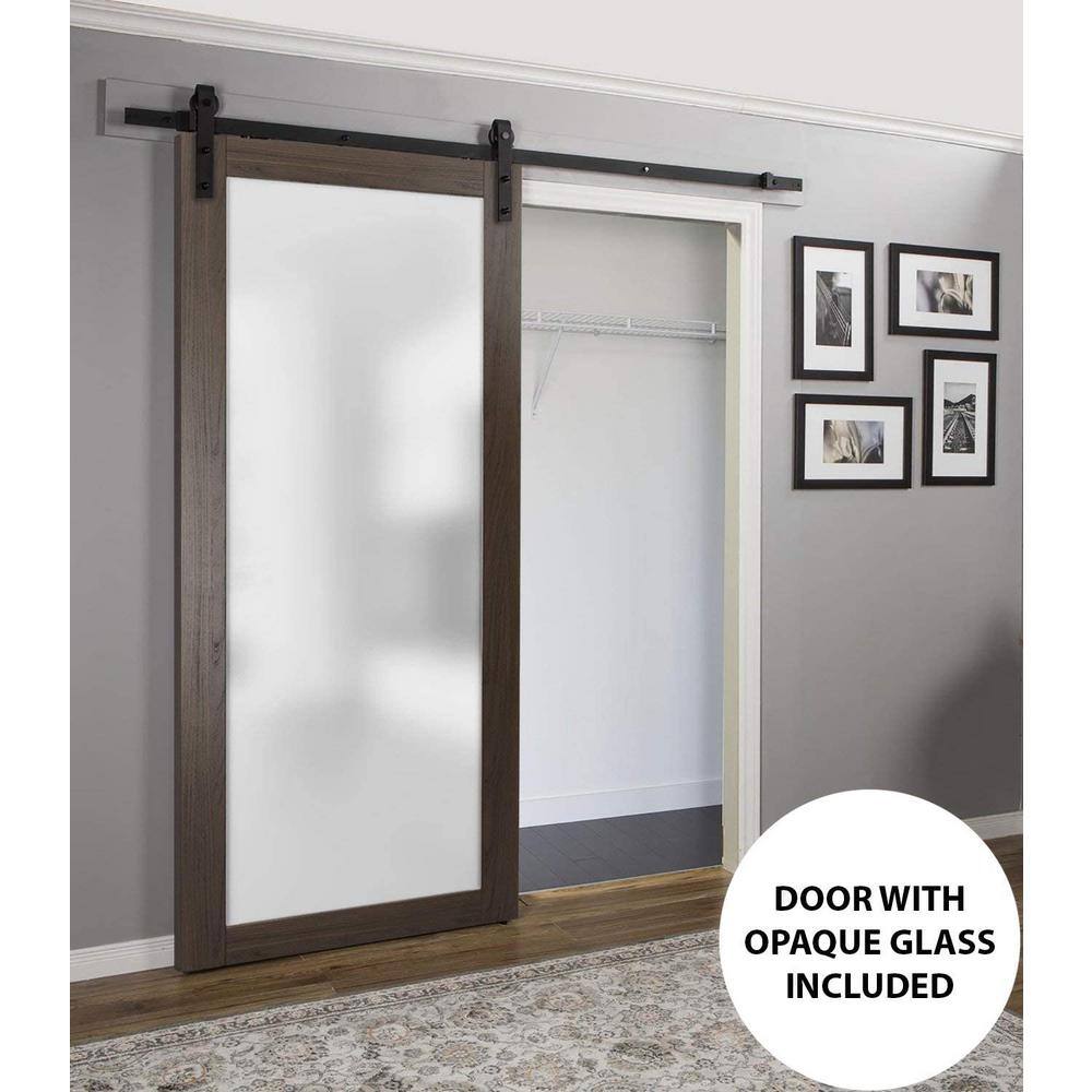 Sartodoors 30 in. x 84 in. 1 Panel No Bore Solid 1 Lites Frosted Glass Brown Finished Pine Wood Wood Interior Door Slab