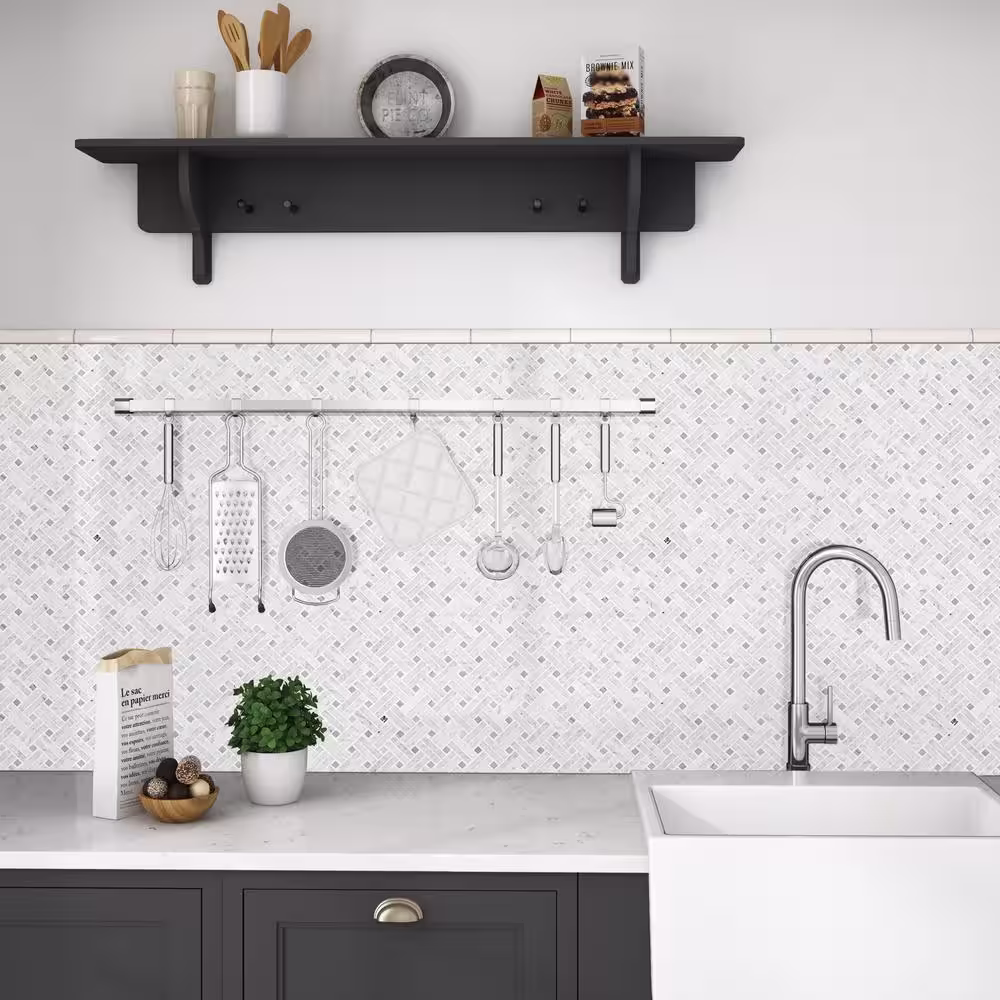 MSI Carrara White Basket Weave 13.13 in. x 13.13 in. Polished Marble Look Floor and Wall Tile (10.3 sq. ft./Case)