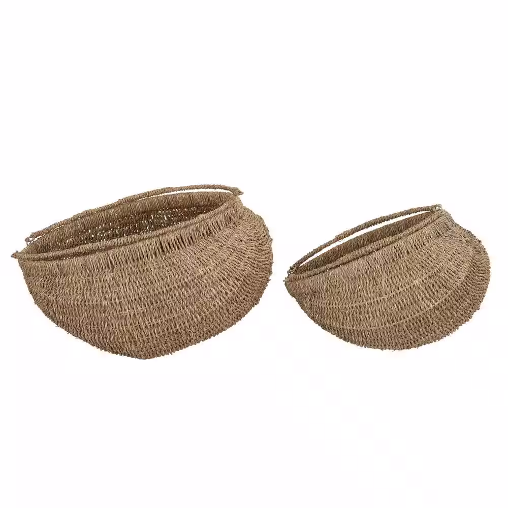 HOUSEHOLD ESSENTIALS 2-Piece Seagrass Baskets, Decorative Baskets with Handles
