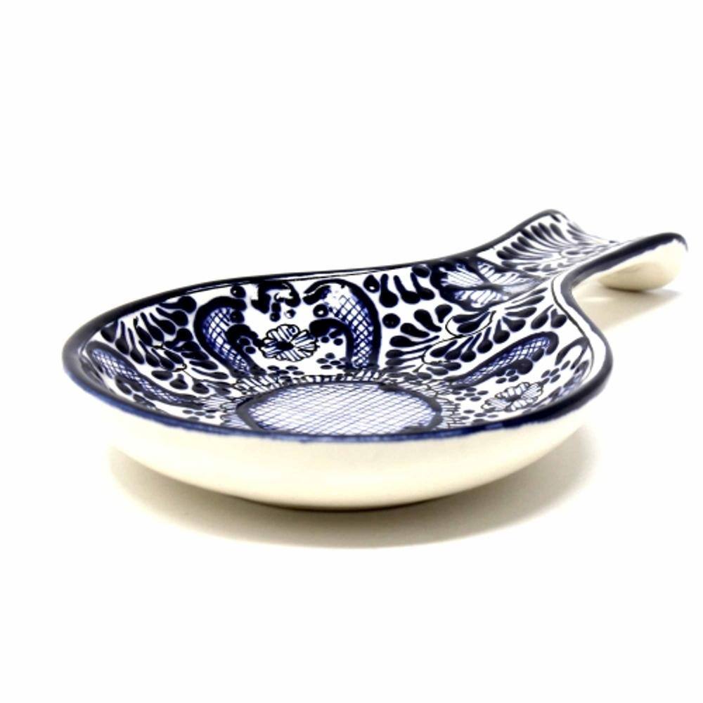 None 1-Piece Blue Flower Mexican Pottery Ceramic Spoon Rest