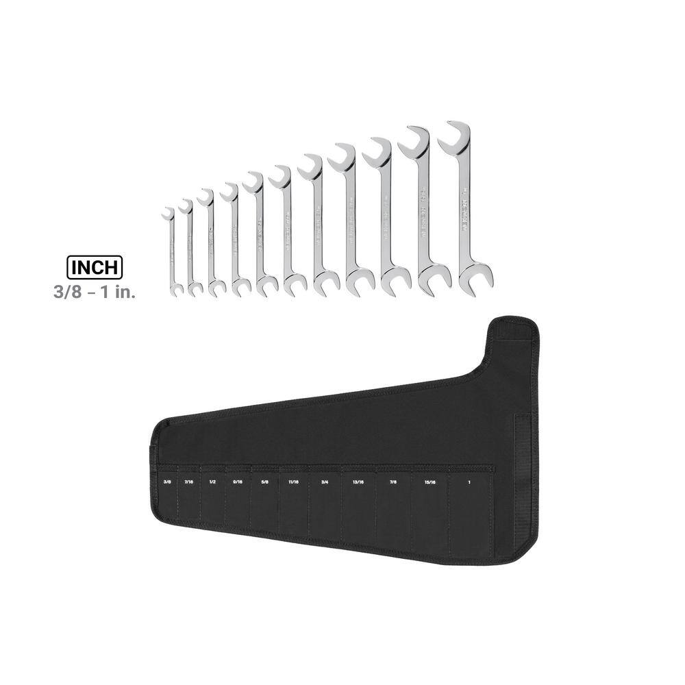 TEKTON 3/8 - 1 in. Angle Head Open End Wrench Set with Pouch (11-Piece)