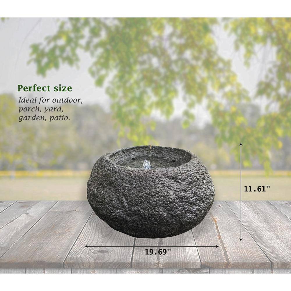 XBRAND 11.6 in. Tall Grey Round Sphere Stone Textured Tabletop Waterfall Fountain