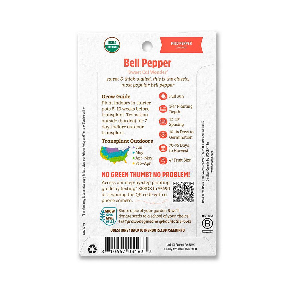 Back to the Roots Organic Sweet Cal Wonder Bell Pepper Seed (1-Pack)