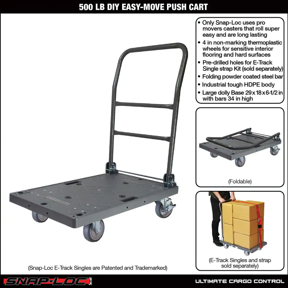 SNAP-LOC 500 lbs. Capacity DIY Easy-Move Foldable Push Cart Platform Truck with 4 in. Thermoplastic Swivel Non-Marking Caster