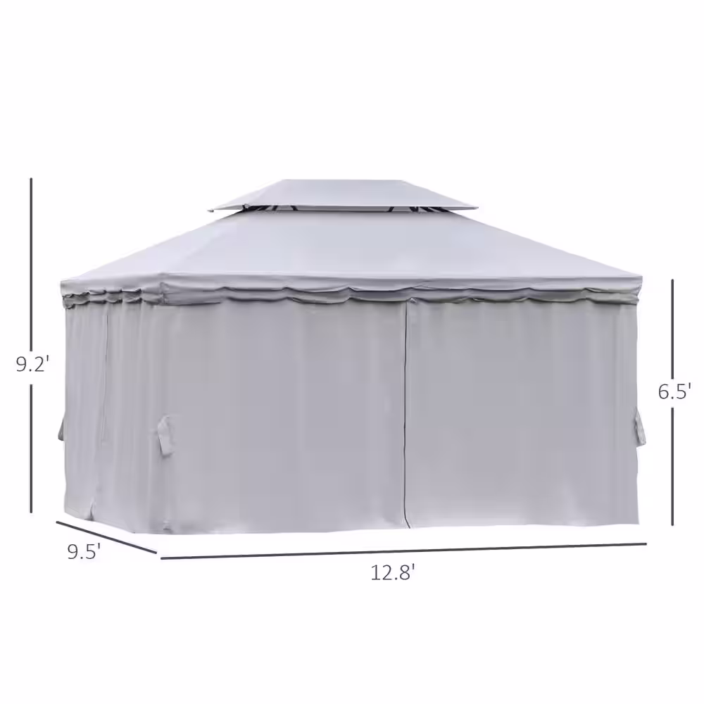 Outsunny 10 ft x 13 ft Light Grey Outdoor Patio Gazebo Canopy with Polyester Roof & Mesh Curtains