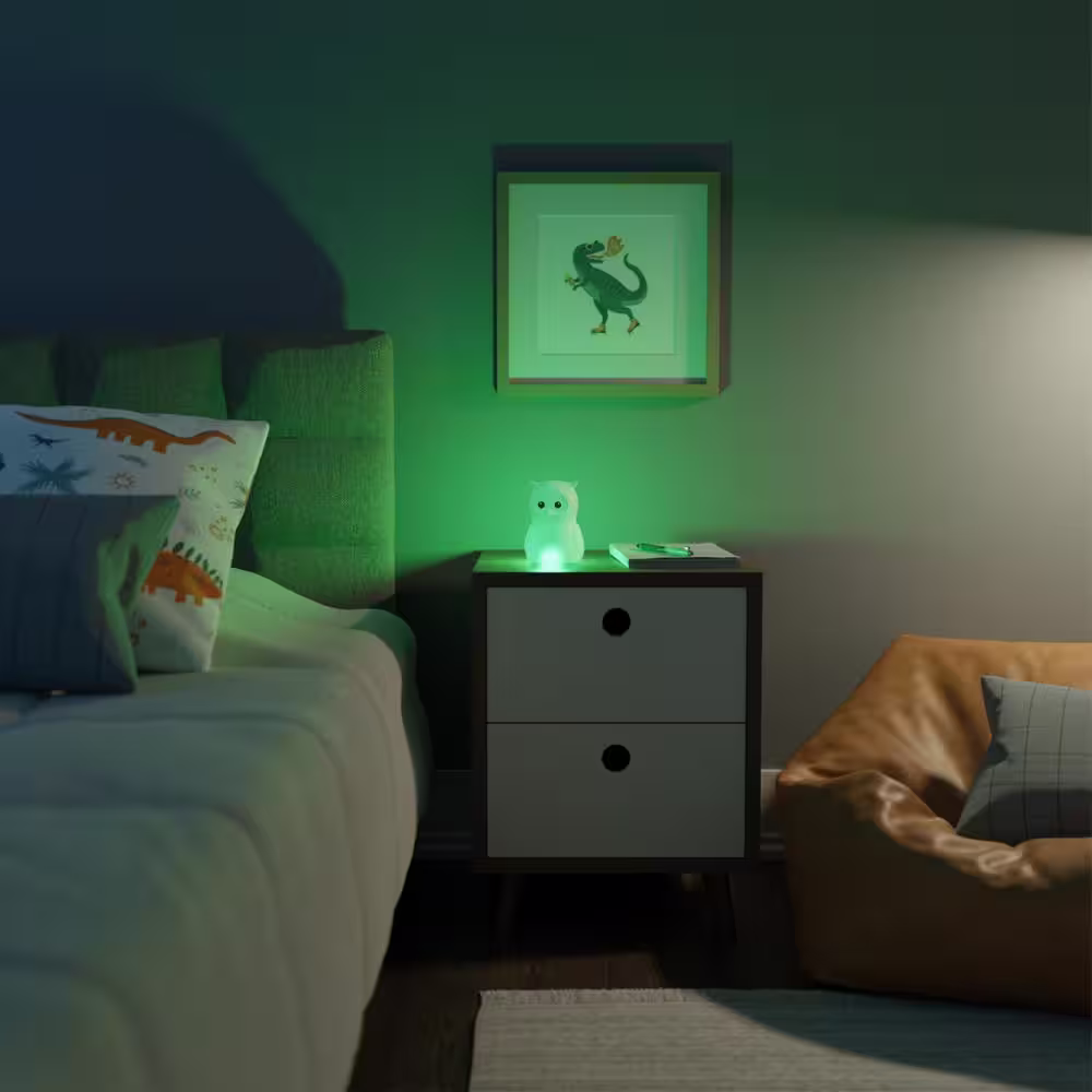 Globe Electric Oliver Owl Multicolor Changing Integrated LED Rechargeable Silicone Night Light Lamp, White