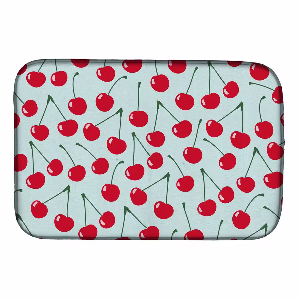 Caroline's Treasures 14 in. x 21 in. Multicolor Cherries on Blue Dish Drying Mat