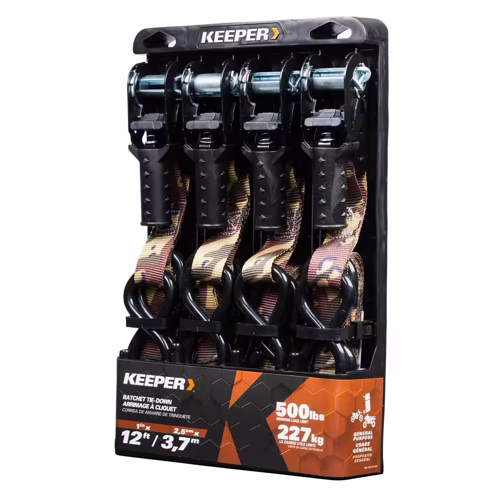 Keeper 1 in. x 12 ft. 1500 lbs. Keeper Pistol Grip Desert Camo Ratchet Tie Down (4 Pack)