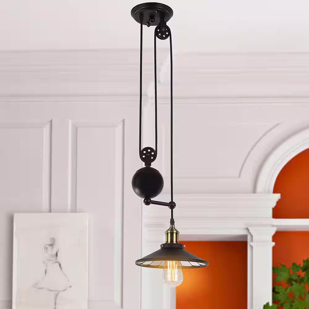 WAREHOUSE OF TIFFANY Tehno 1-Light Black Pendant