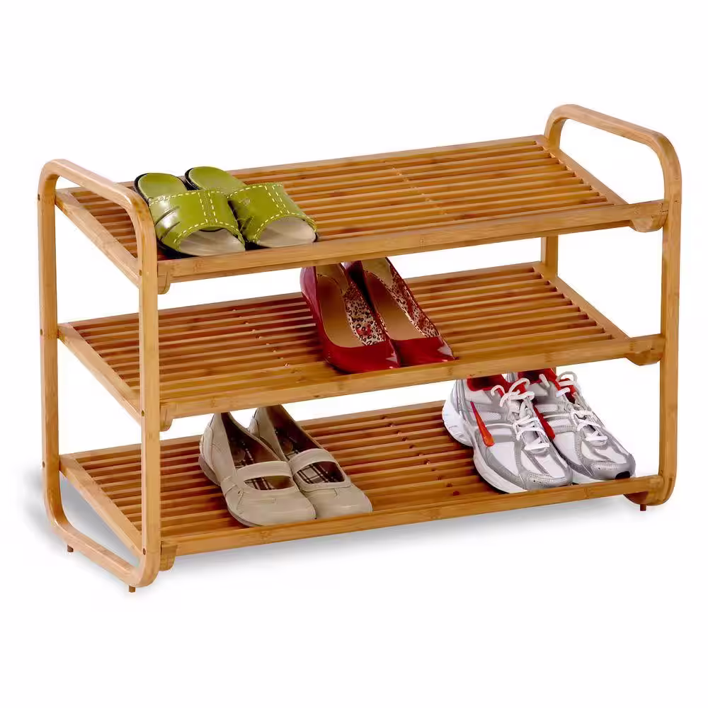 Honey-Can-Do 20 in. H 9-Pair Brown Bamboo Shoe Rack