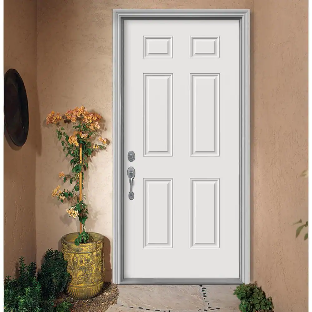 None 30 in. x 79 in. 6-Panel Primed Premium Steel Front Door Slab